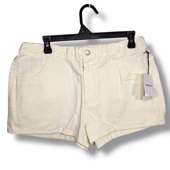 New Large Forever 21 Light Ivory Khaki Shorts Neutral Cotton Classic - Picture 1 of 10